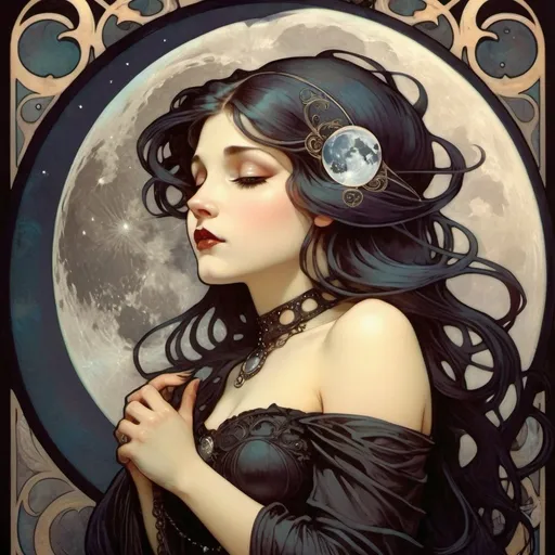 Prompt: Gothic, girl, moon