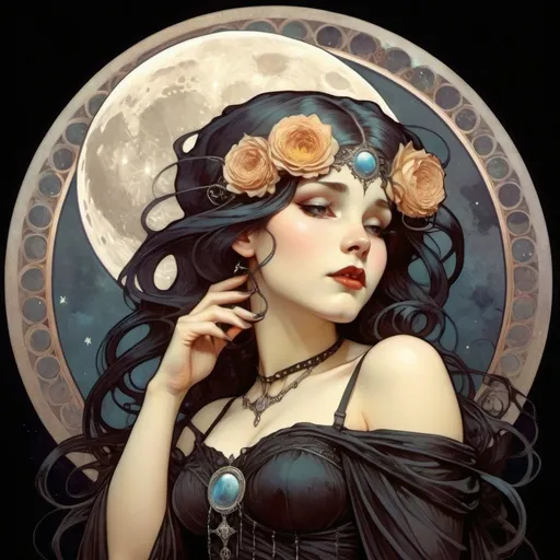 Prompt: Gothic, girl, moon