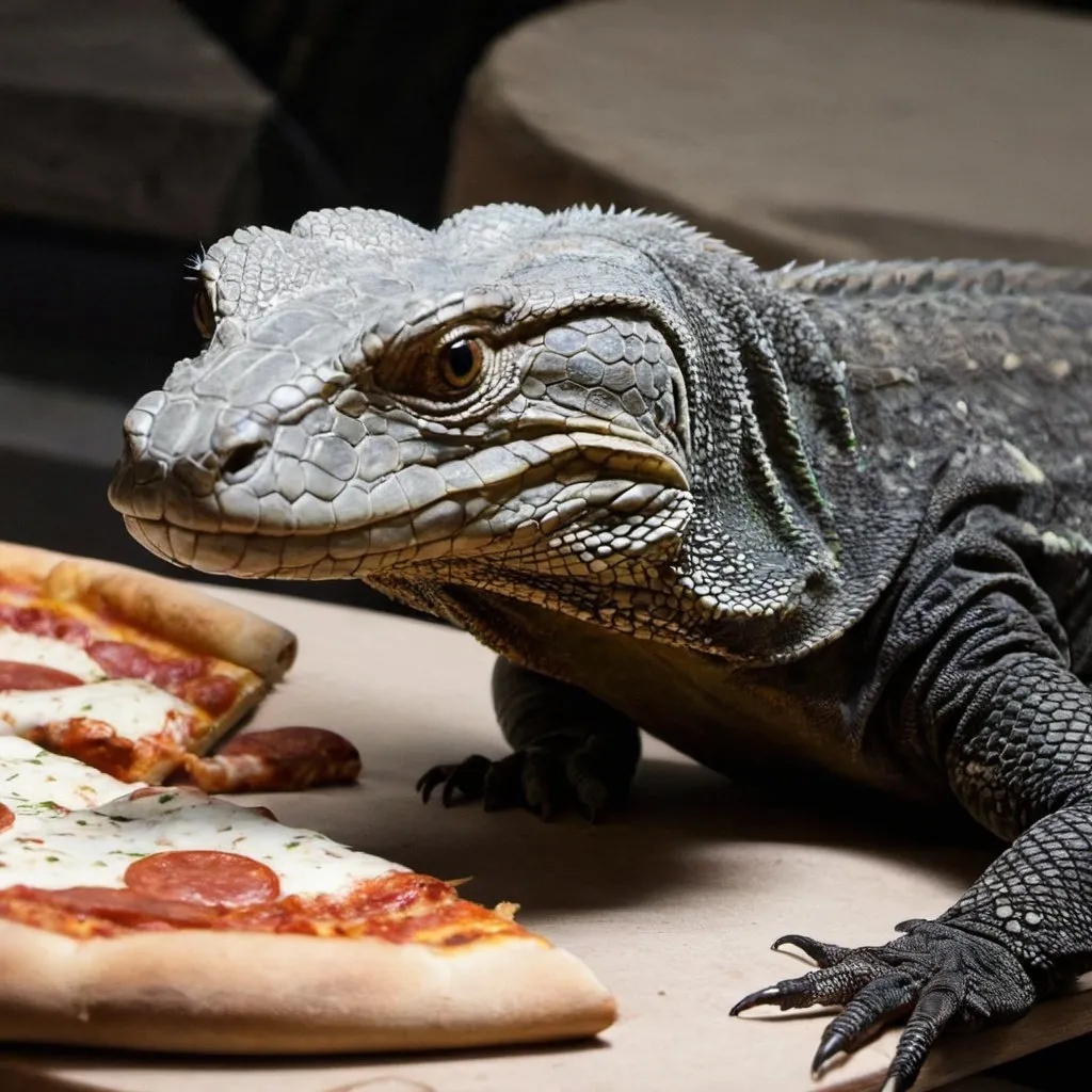 Prompt: Un varan de komodo pizzaiolo 