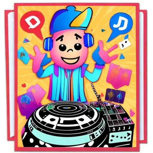 Prompt: DJ with cards that have instruments on them