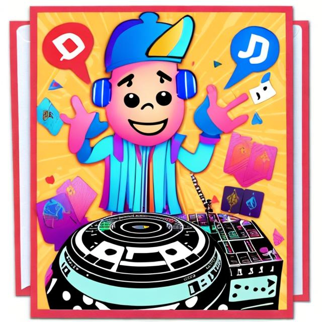 Prompt: DJ with cards that have instruments on them