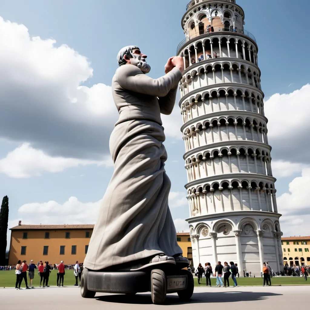 Prompt: giant pushing the leaning tower of pisa