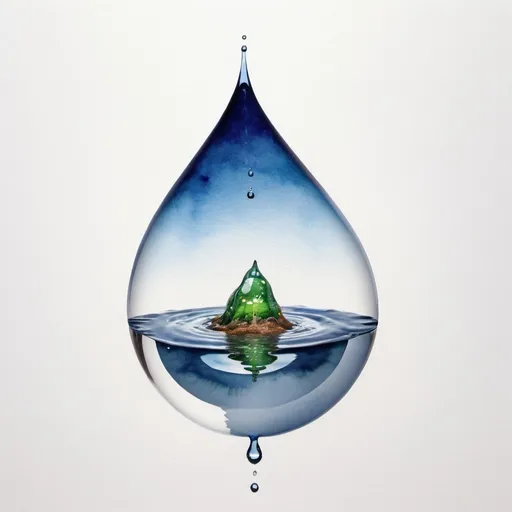 Prompt: create a watercolor of an ocean of consciousness within a single waterdrop.