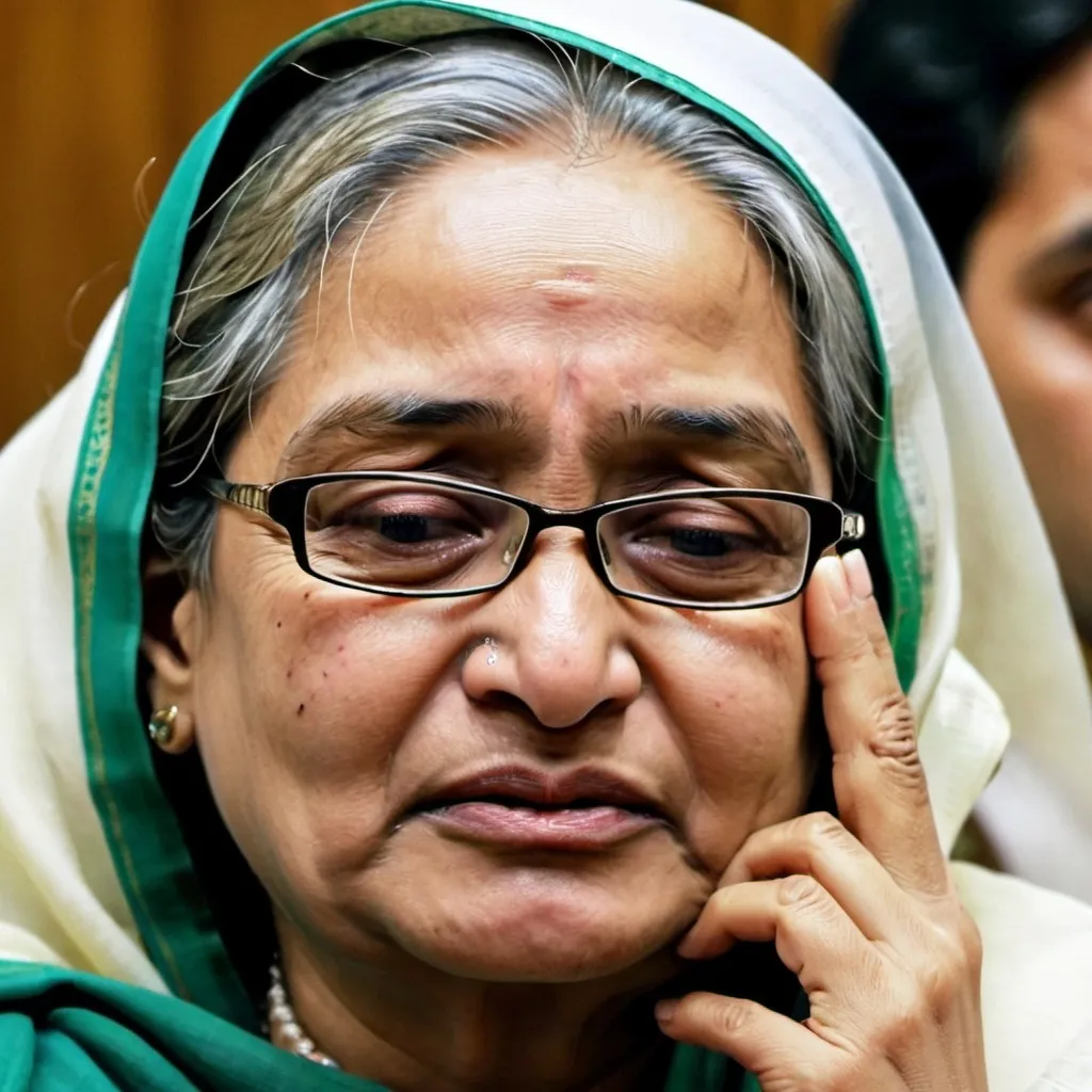 Prompt: Sheikh Hasina crying