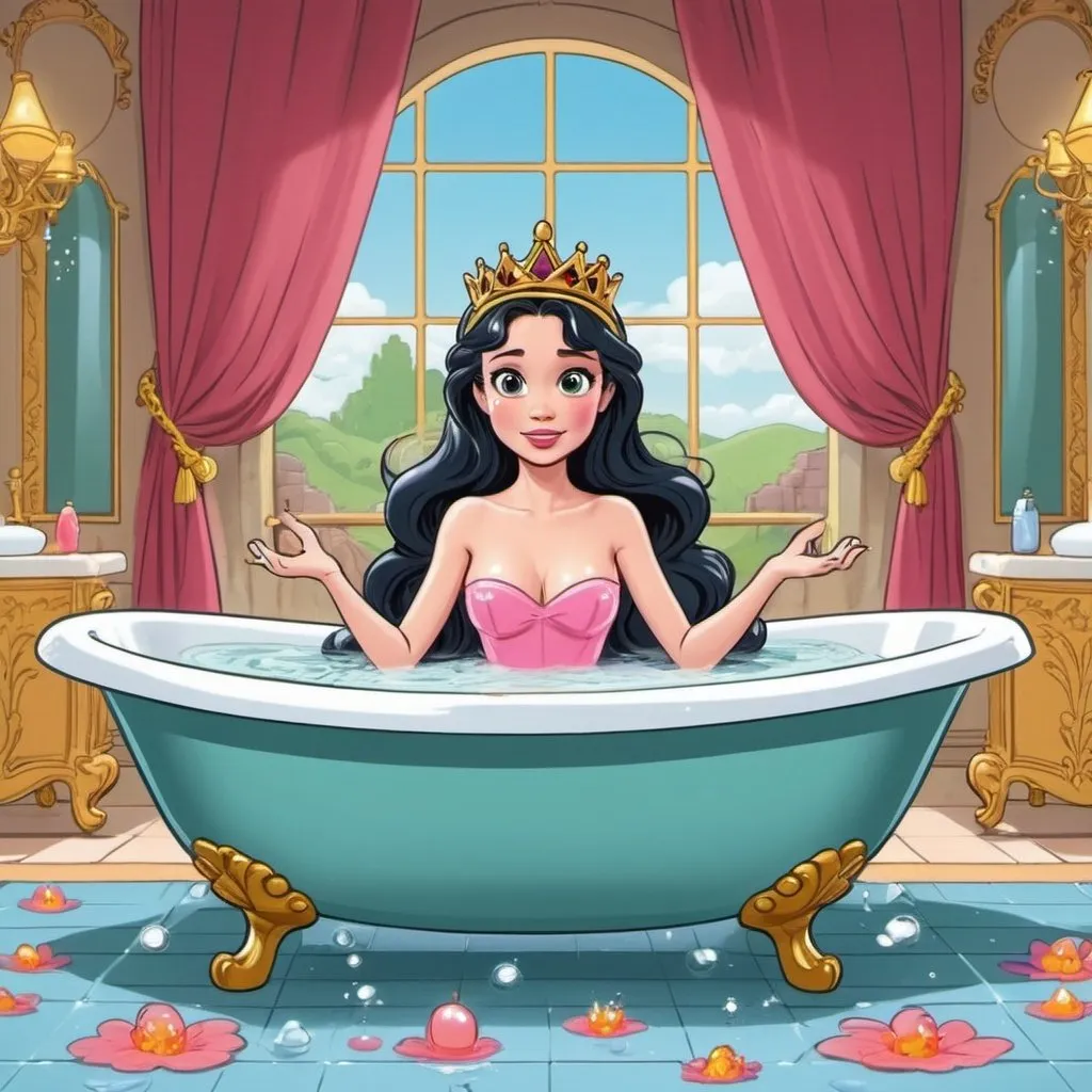 Prompt: princess fantaghiro bath scene cartoon