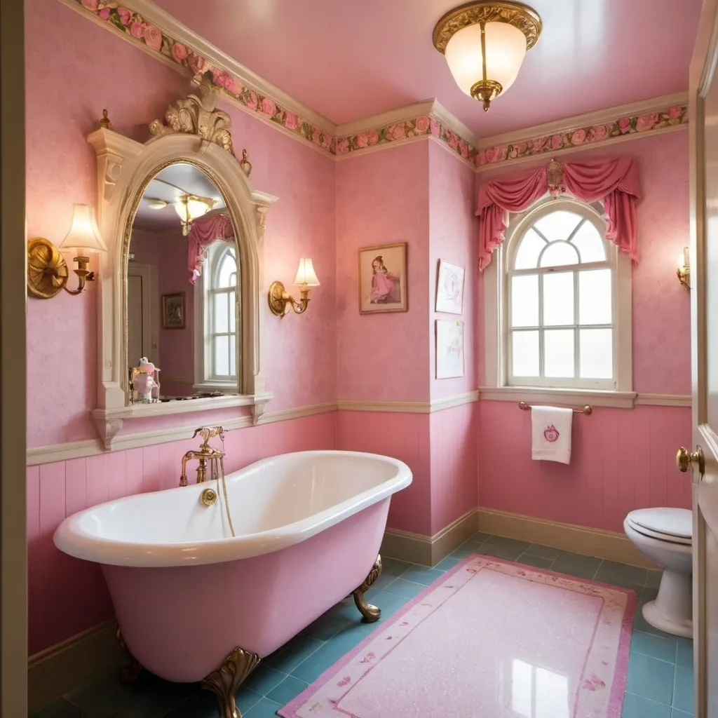 Prompt: The special bathroom for princess which was built by by characters from mother goose rhymes