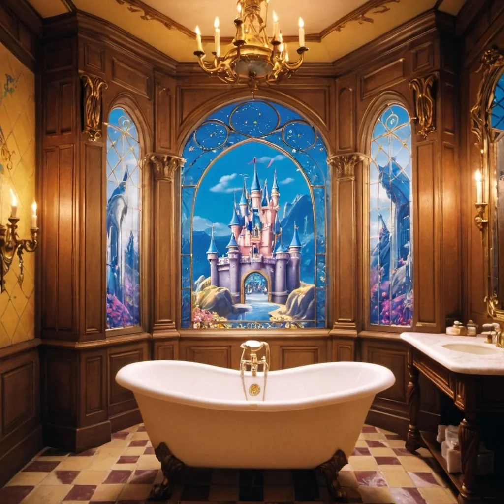 Prompt: Beast's castle bathroom from beauty and the beast (1991)