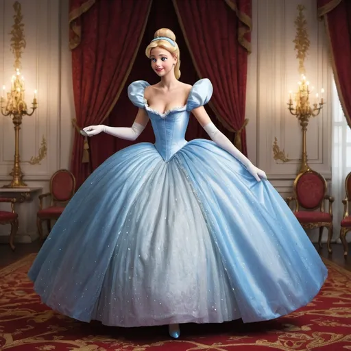 Prompt: Cinderella gets dressed for the Royal Banquet
