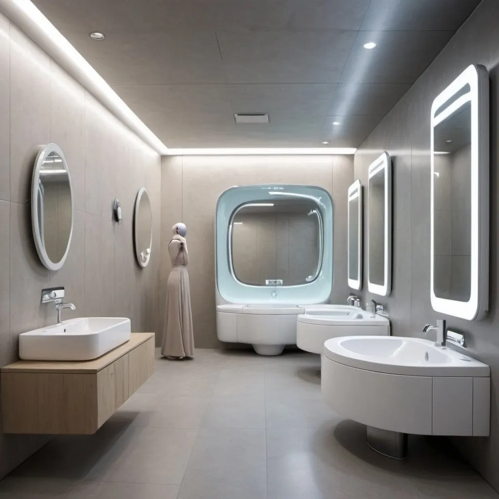 Prompt: The hybrid of bathroom for queens and princesses and robotic bathroom of the future