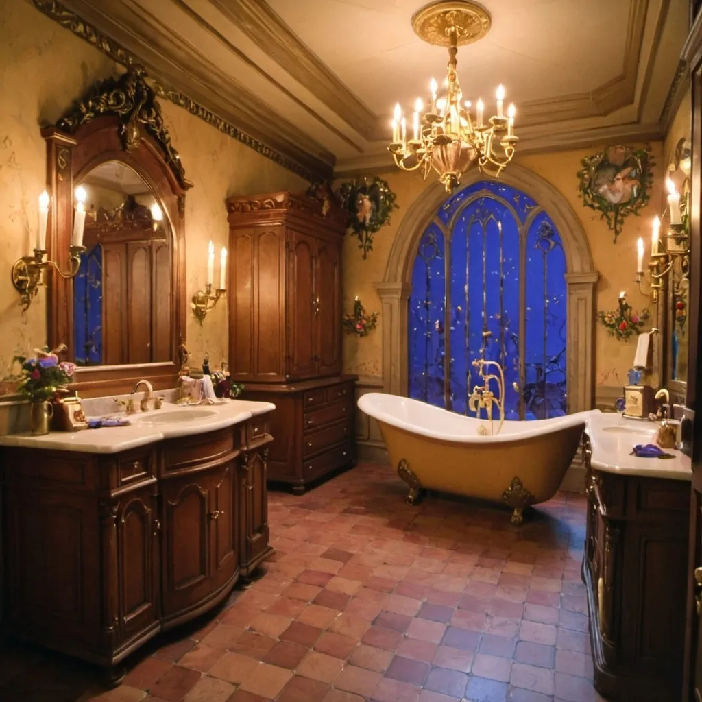 Prompt: Beast's castle bathroom from beauty and the beast (1991)