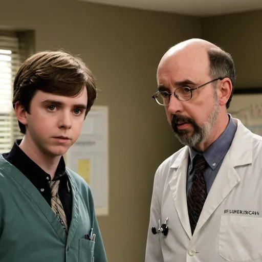 Prompt: Freddie Highmore as dr Shaun Murphy and Richard Schiff as Dr. Aaron Glassman