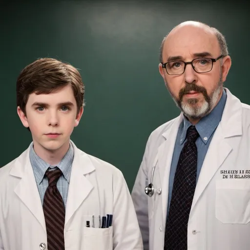 Prompt: Freddie Highmore as dr Shaun Murphy and Richard Schiff as Dr. Aaron Glassman (age 68).