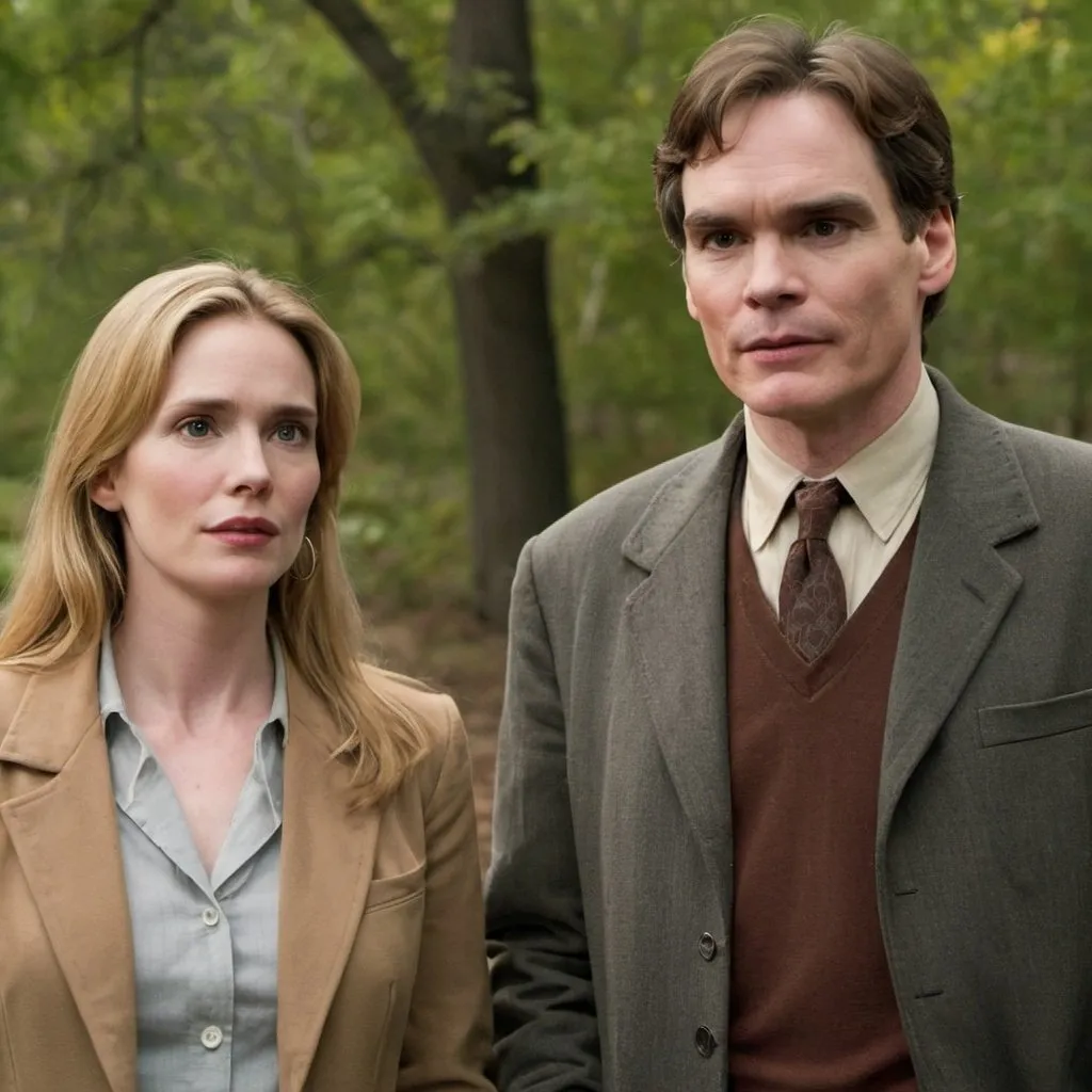 Prompt: Anne Dudek as Amber Volakis (age 28) and Robert Sean Leonard as James Wilson (age 38)