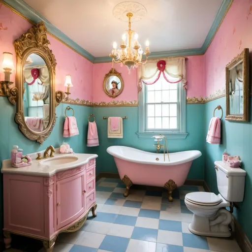 Prompt: The special bathroom for princess which was built by by characters from mother goose rhymes