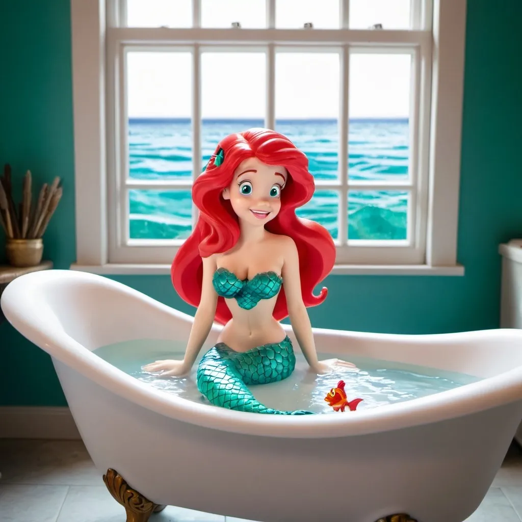 Prompt: little mermaid ariel bath scene