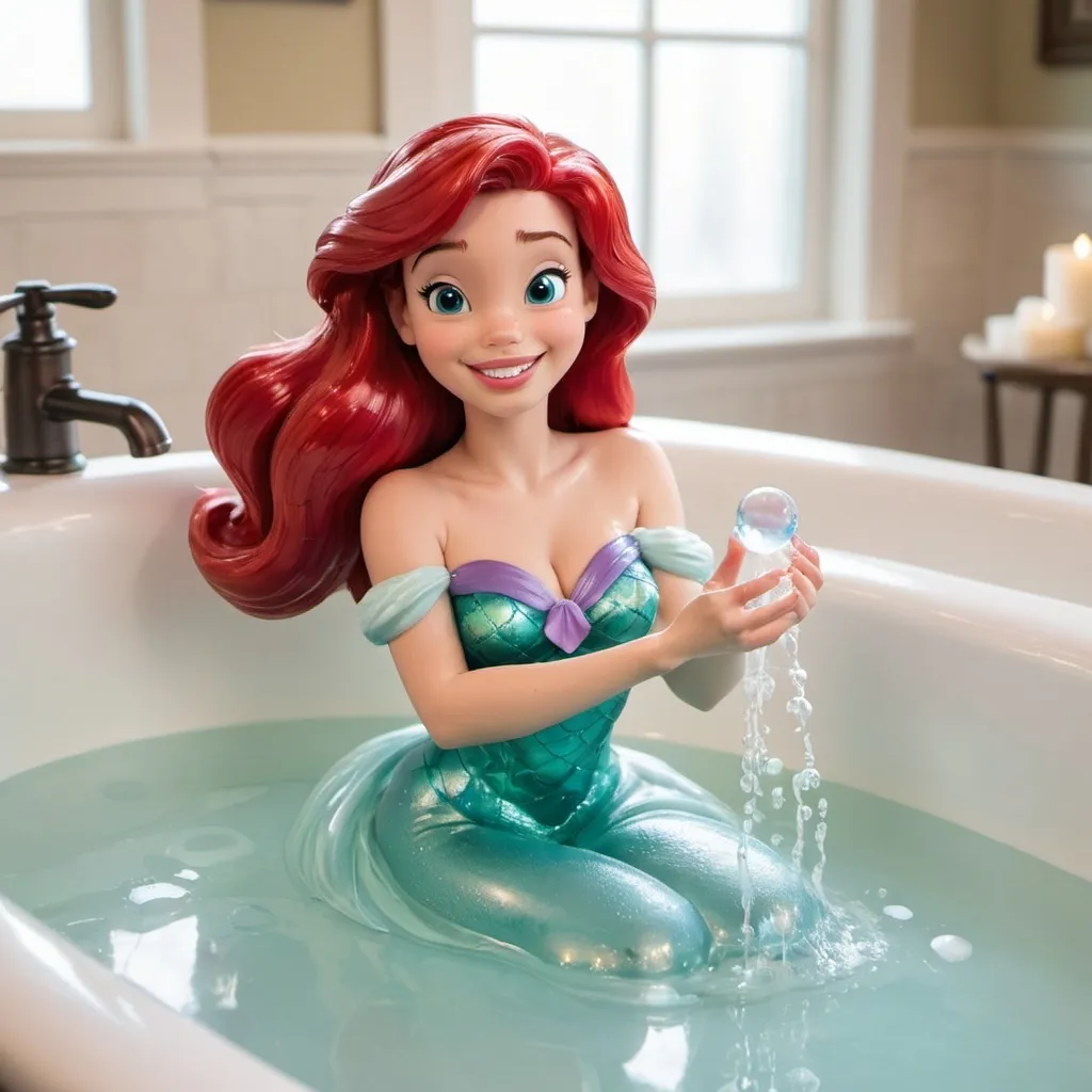 Prompt: Disney princess Ariel enjoying bubble bath