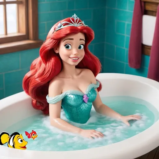 Prompt: Disney princess Ariel enjoying bubble bath
