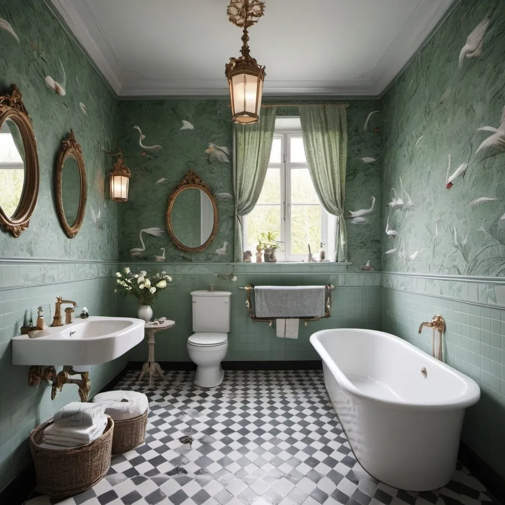 Prompt: Bathroom from Andersen's fairytale Wild Swans