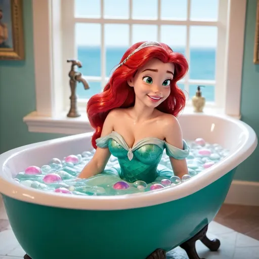 Prompt: Disney princess Ariel enjoying bubble bath