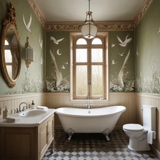 Prompt: Bathroom from Andersen's fairytale Wild Swans