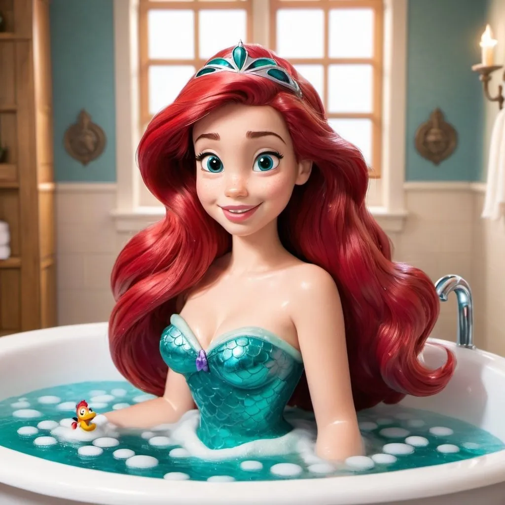 Prompt: Disney princess Ariel enjoying bubble bath
