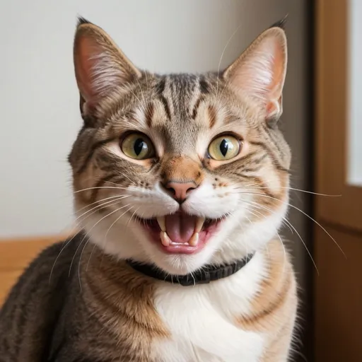 Prompt: make photo of a smiling cat 