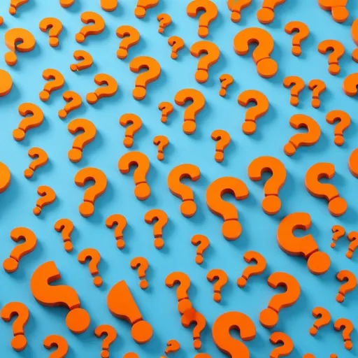 Prompt: a light blue flat background with orange 3D question marks repeated in an offset grid
