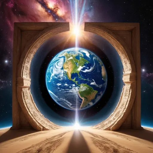 Prompt: The earth moving  through a cosmic doorway to a higher vibration

