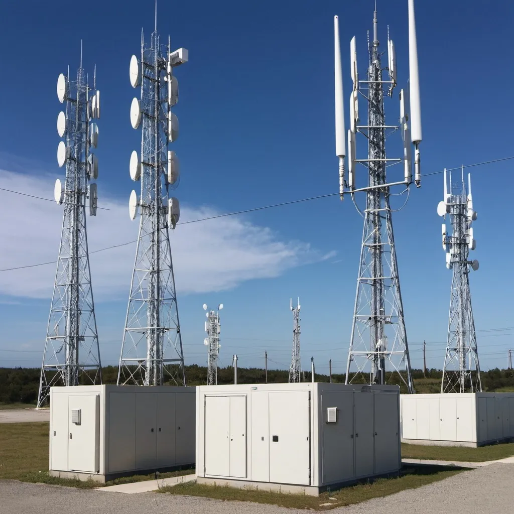 Prompt: telecom cellular site with outdoor enclosures and antennas

