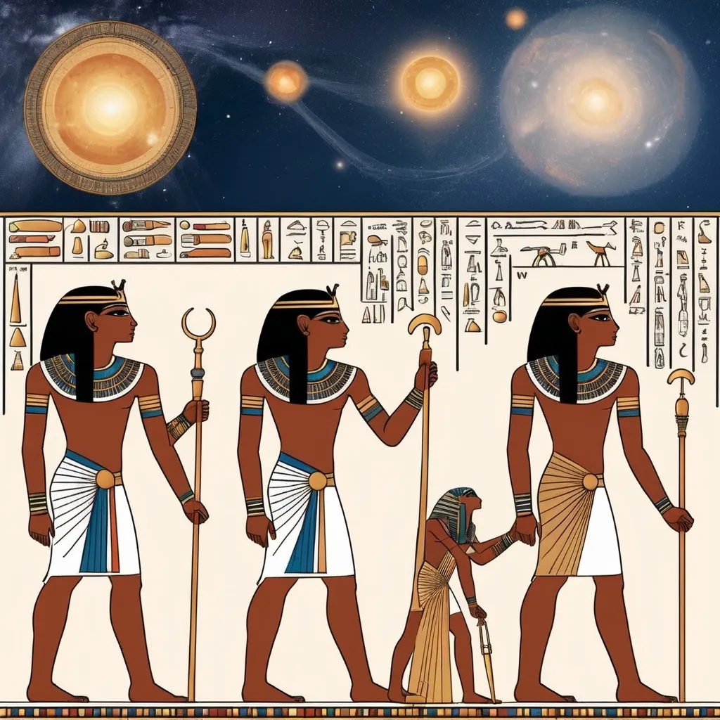 Prompt: Visuals of ancient Egyptian astronomers studying the stars.
