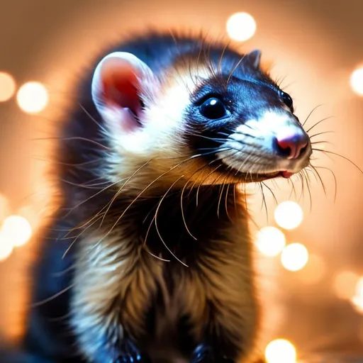 Prompt: a sable colored ferret with a dark mask celebrating new years eve.