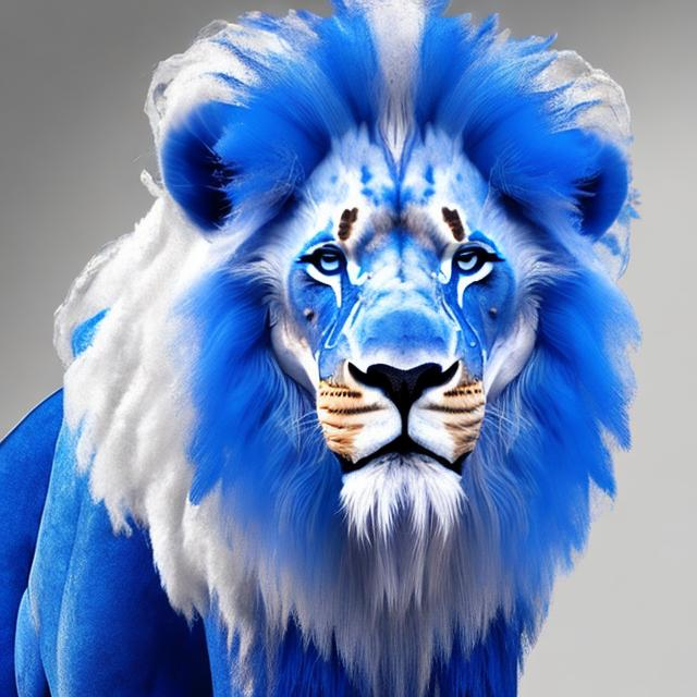 Prompt: generate_image of a full body shot of a royal blue lion with a bleach white mane and white feathery wings, hyper real