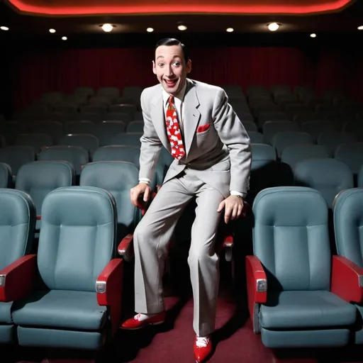 Prompt: pee wee herman in a movie theater with his pants down