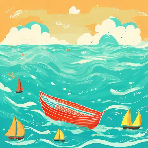 Prompt: boat on the ocean children illustration style