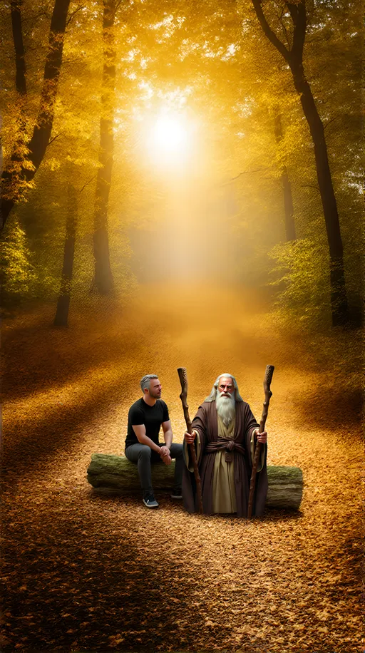 Prompt: Photo Realistic Aerial shot of a golden forest trail at sunset. @D6xrjj8o6fUA55cITcRZ  sits beside the Old @ppwtIOR9UlMALxLZN6jg 