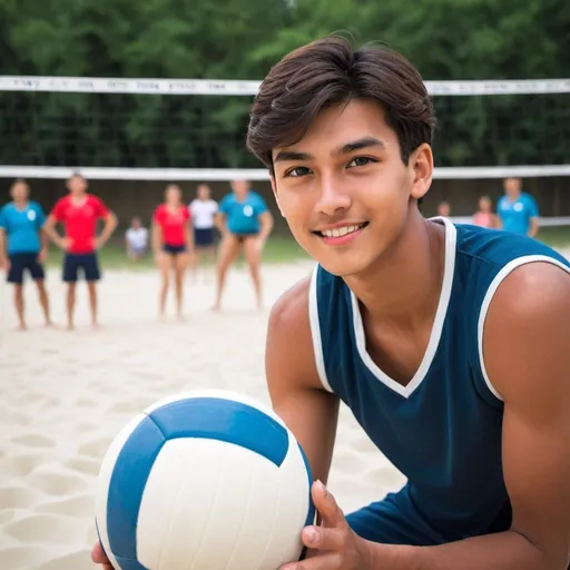 Prompt: a handsome boy playing volleyball