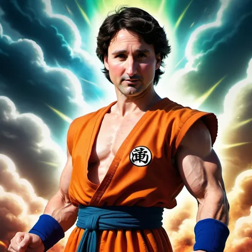 Prompt: Justin Trudeau in the style of Dragonball 