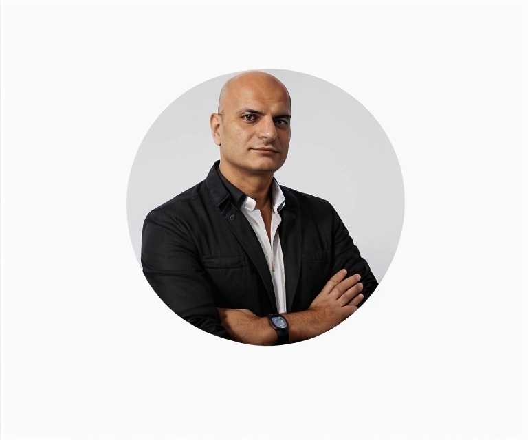 Prompt: a man in a black jacket and white shirt with his arms crossed in front of him, looking at the camera, Ahmed Yacoubi, les automatistes, profile picture, a character portrait