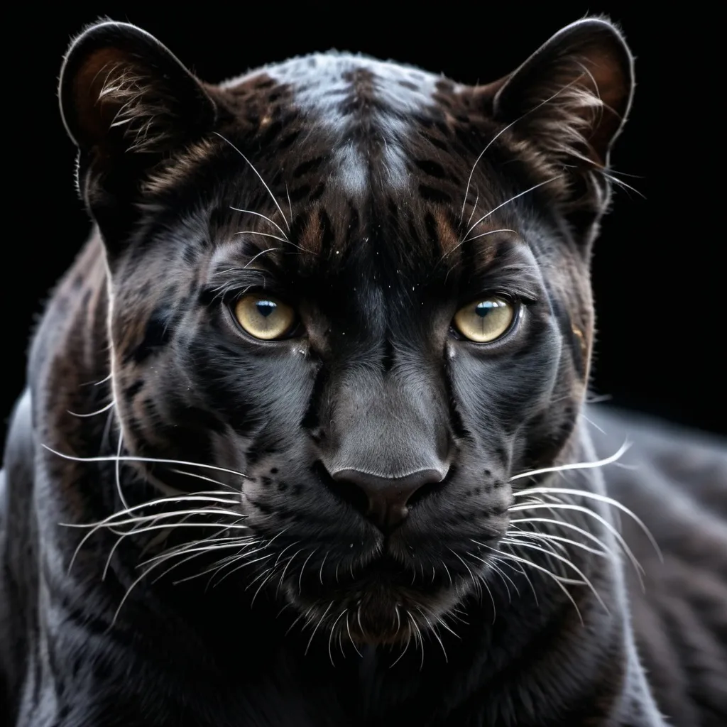 Prompt: A detailed picture of panther resembling a cat with its hair slightly raised in a dark background. A detailed ultra HD image 