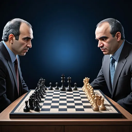 Prompt: photorealistic image of the famous Kasparov vs Deep Blue supercomputer chess mach