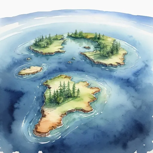 Prompt: Planet Earth floating in water as flat island, realistic watercolor painting, detailed continents, tranquil setting, high quality, watercolor, realistic, detailed, serene atmosphere, planet Earth, floating island, tranquil, realistic watercolor, high quality, detailed continents, serene setting, floating in water, flat earth, peaceful, calming, gentle waves