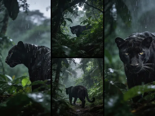 Prompt: Manaova sary black panther bevohoka ao anaty ala kitroka feno amandoana,orana avy mafy, camera karazany efatra, ambony, ambany, gauche, droites,