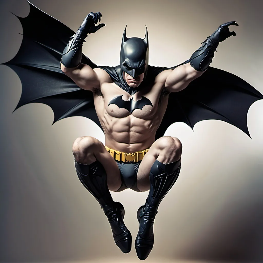 Prompt: 
Batman half dressed legs in air