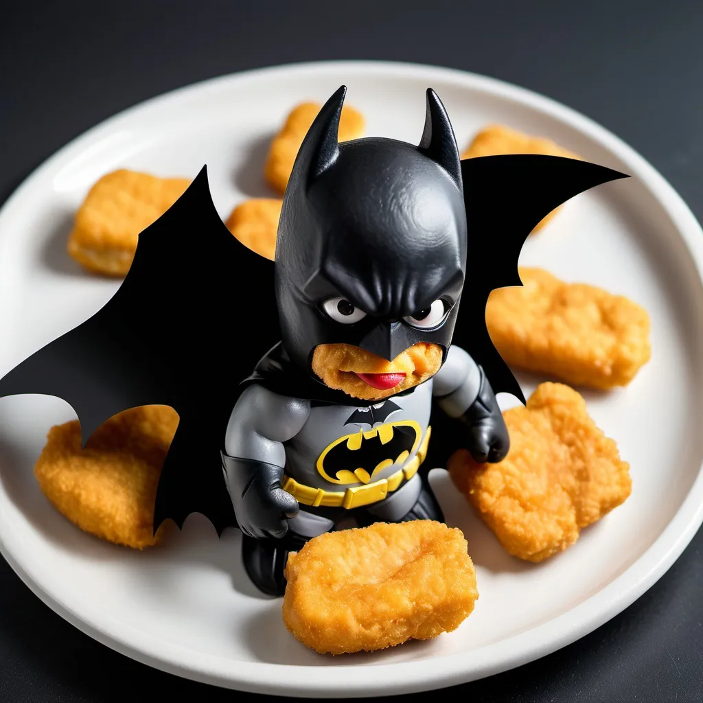 Prompt: Batman chicken nugget