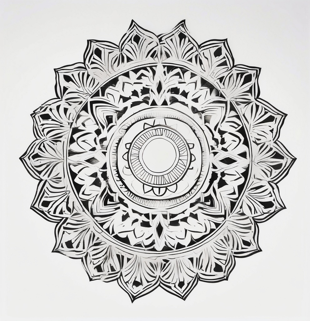 Prompt: Only ornamental, high contrast mandala design. Black and white. Without any face on it. Simple. High quality, clear details. Well defined shapes.