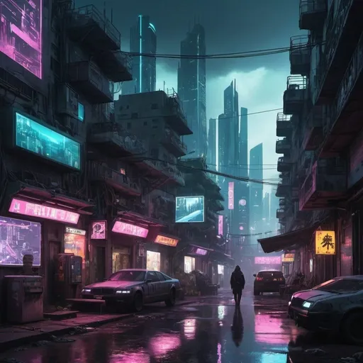 Prompt: un paesaggio urbano cyberpunk