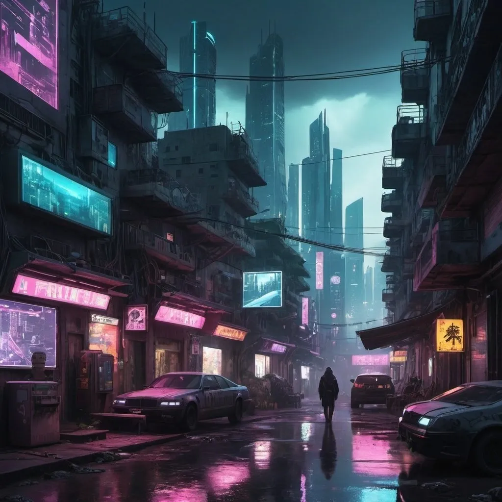 Prompt: un paesaggio urbano cyberpunk