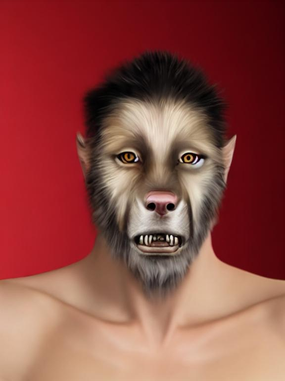 Prompt: "Create an ultra-realistic wolf-human hybrid image using a photo of myself as a reference for the human face portion"?