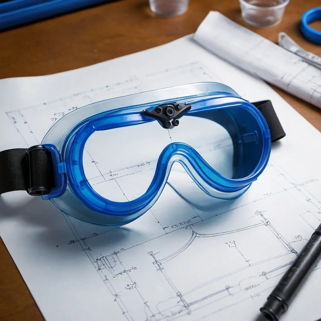 Prompt: Create a blueprint of goggles