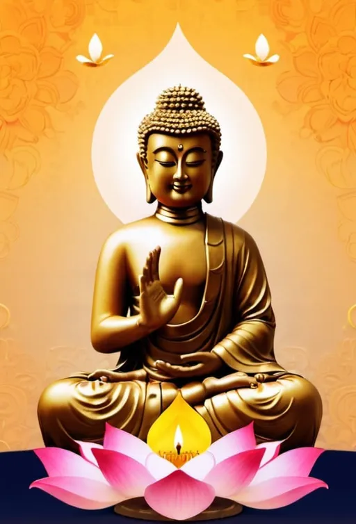 Prompt: Please generate an Instagram post of Vesak Day celebrating with greeting words and Buddha image